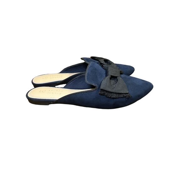 LC Lauren Conrad Navy Suede Bow Mules Size 7 Slip-On Flats Business Casual work - Picture 2 of 9